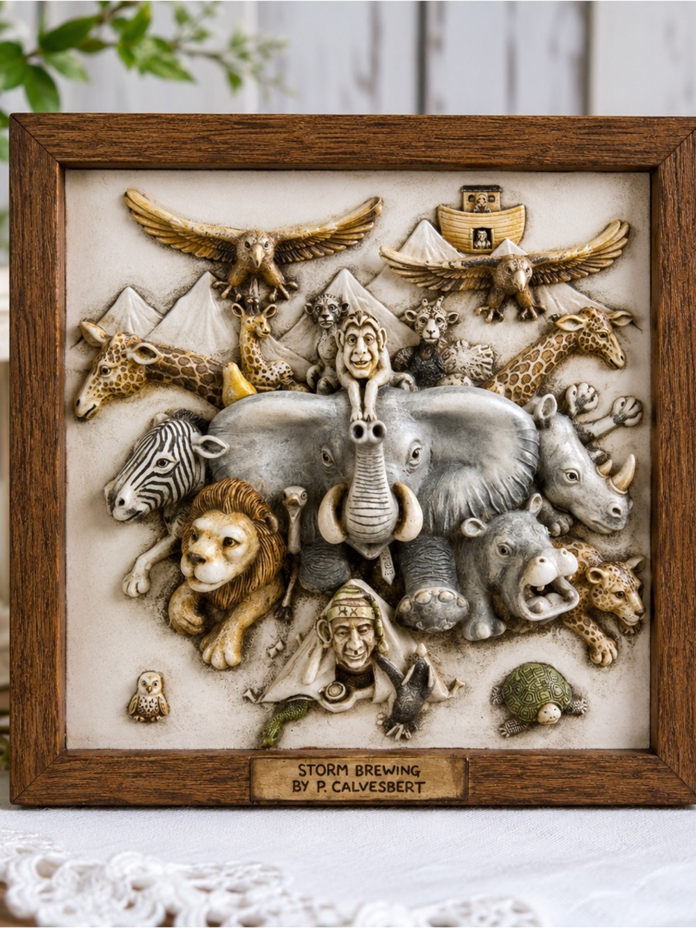 Harmony Kingdom Storm Brewing Noah’s Ark 3D Tile Retired Picturesque Plaque
